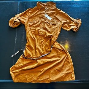NWT Speed Control Brown Fall Belt Gold Dress Sleeves Midi